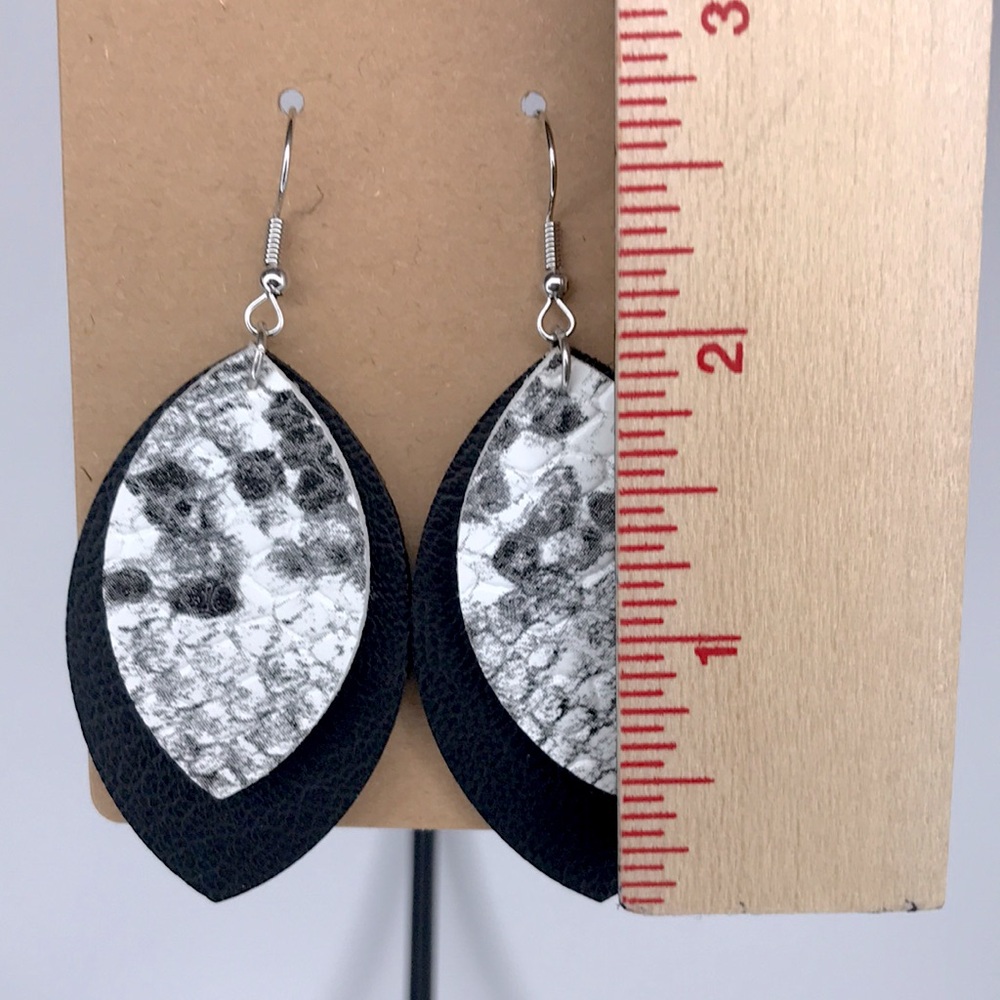 Faux Leather Dangle Earrings Snake Skin Pattern Fashion Jewelry - Picture 2 of 5